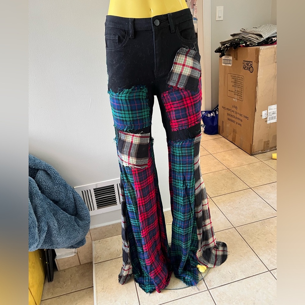 Current Mood “better together” patchwork flare jeans